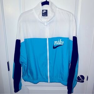 Nike White & Teal Blue Colorblock Windbreaker Jacket